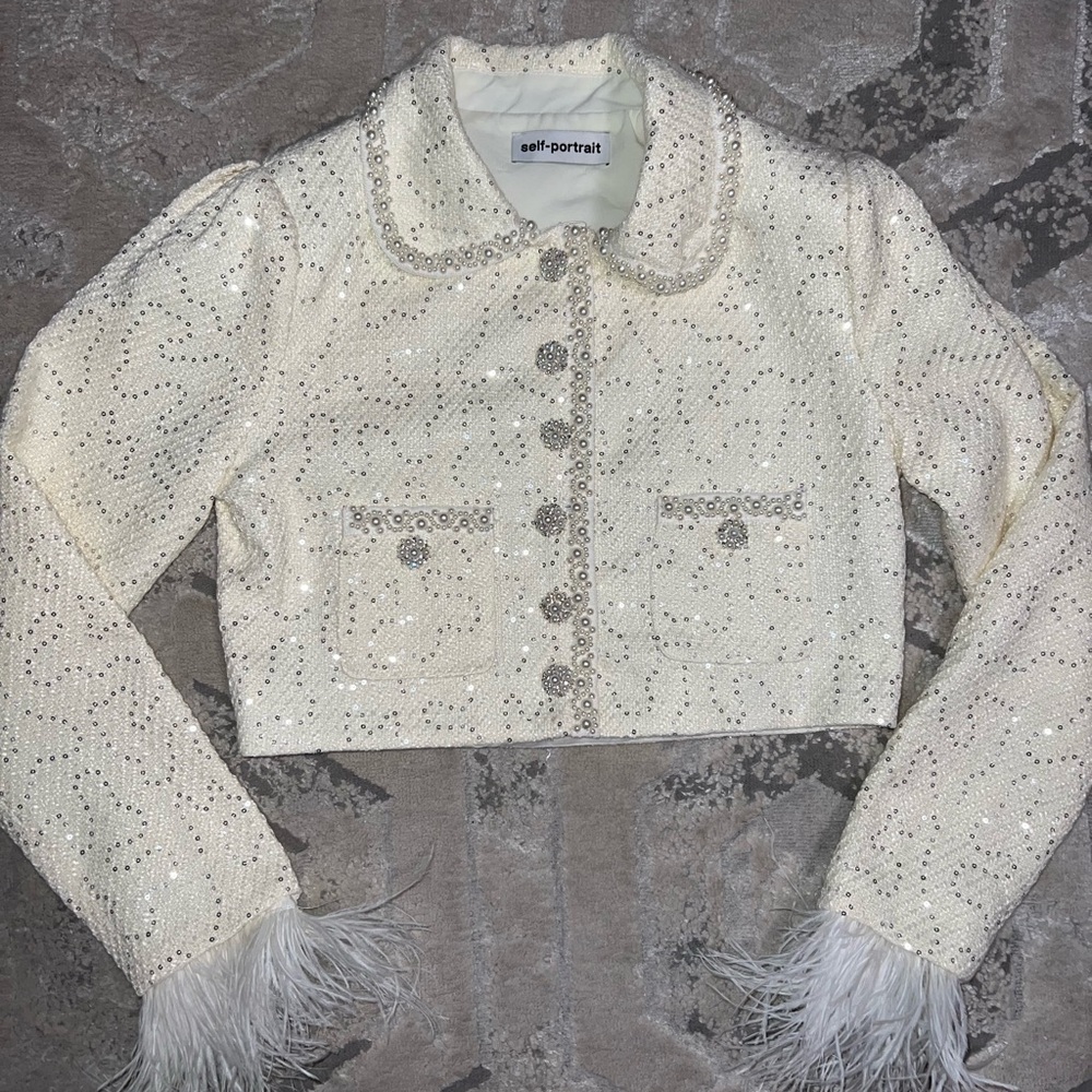 Self Portrait feather trim jacket